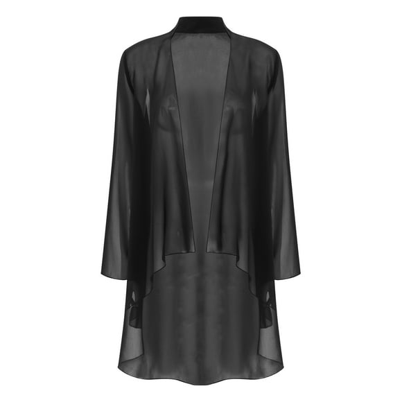 Riismen Women's Summer Cardigan Bolero Shrug Long Sleeve Open Front Loose Chiffon Jackets for Tops Black 3XL