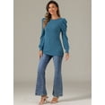 thumbnail image 2 of DARING DIVA Women's Puff Long Sleeve Tunic Tops Knit Crew Neck Shirt Blue XS, 2 of 6