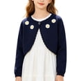 thumbnail image 3 of Girls Cardigan Cotton Soft Lightweight Bolero Shrug Knit Sweater Crop Jacket Teen Girls Button Front School Uniform shawl, 3 of 5