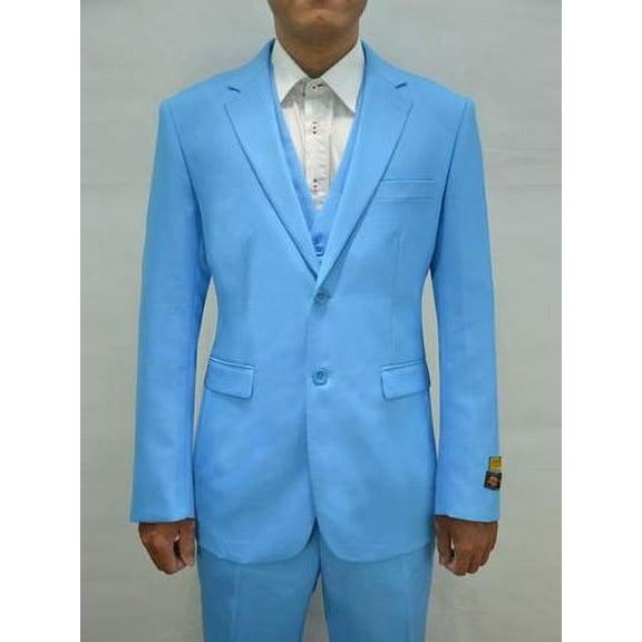 Men's Turquoise 3 Piece Suit Plain Front Pants Alberto Nardoni Festive