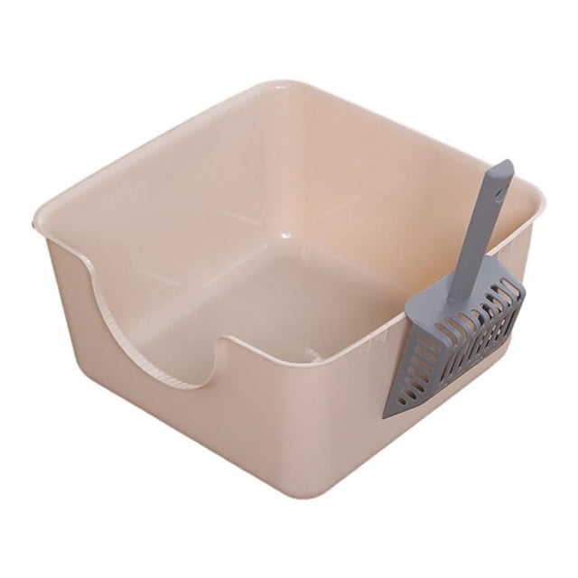 Caja de arena abierta Bandeja de arena para gatos Durable Fácil de limpiar Forma de U Frente bajado café Yuyangstore Bandeja de arena para gatos