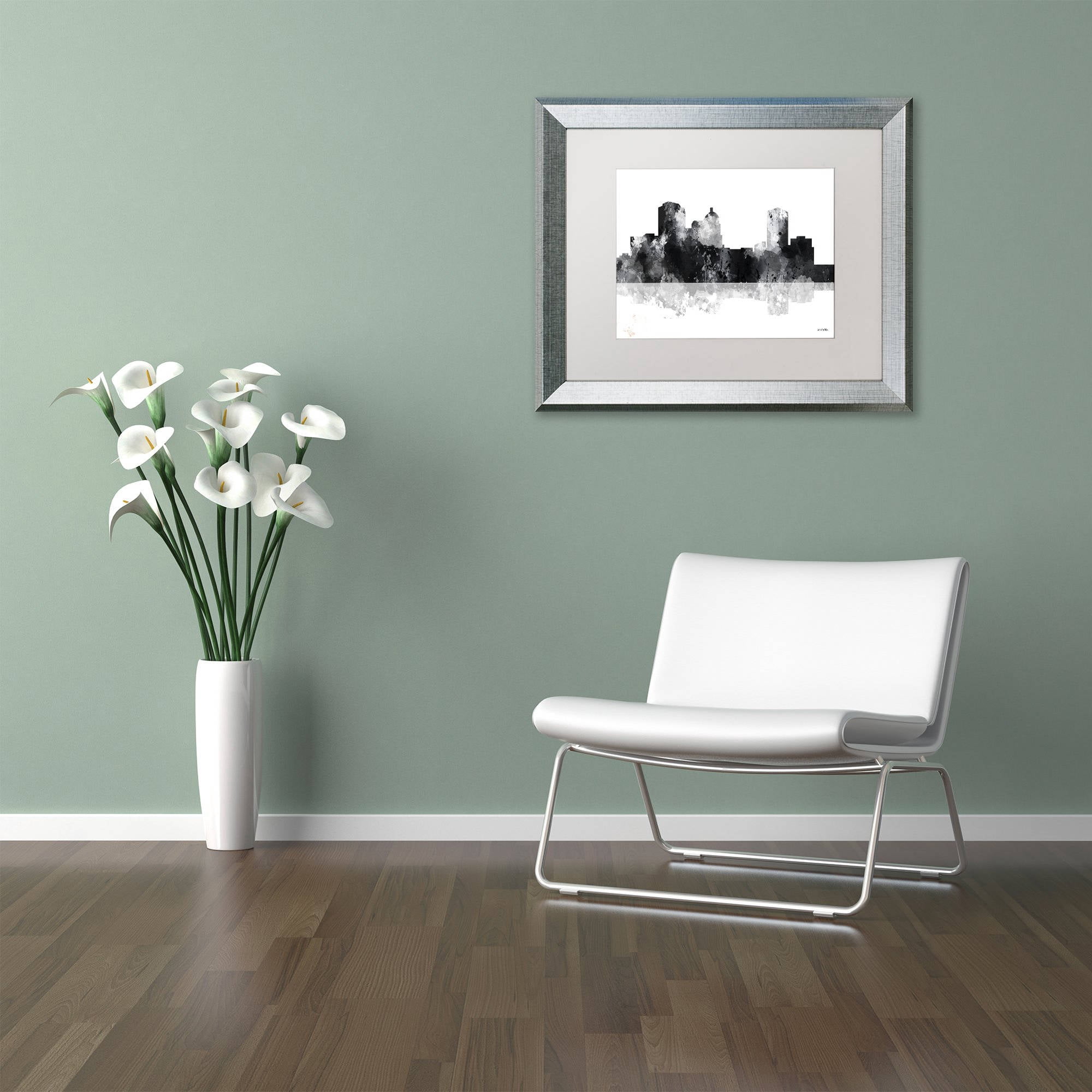 Trademark Fine Art "Montgomery Alabama Skyline BG-1" Canvas Art by Marlene Watson, White Matte, Silver Frame