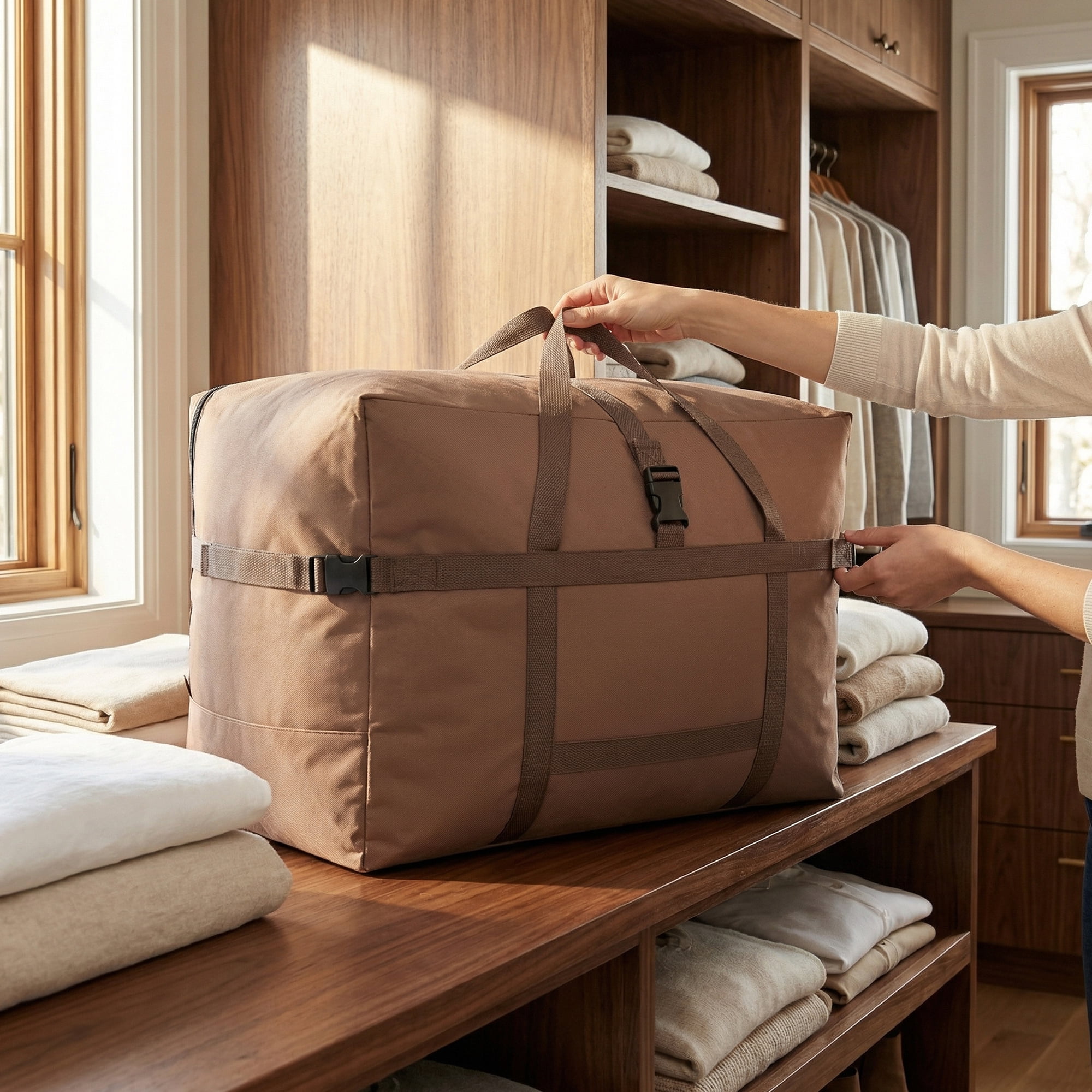 Unique Bargains Clothes Storage Oxford Moving Bag Khaki 27.6*13.8*18.9in
