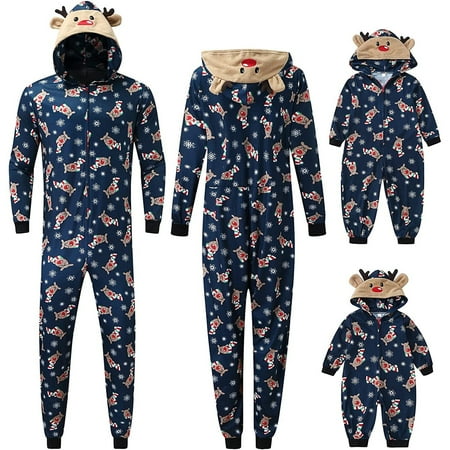 

Bebiullo Christmas Family Matching Jumpsuits One-Piece Hooded Zipper Romper for Baby Kids Adults Pajamas