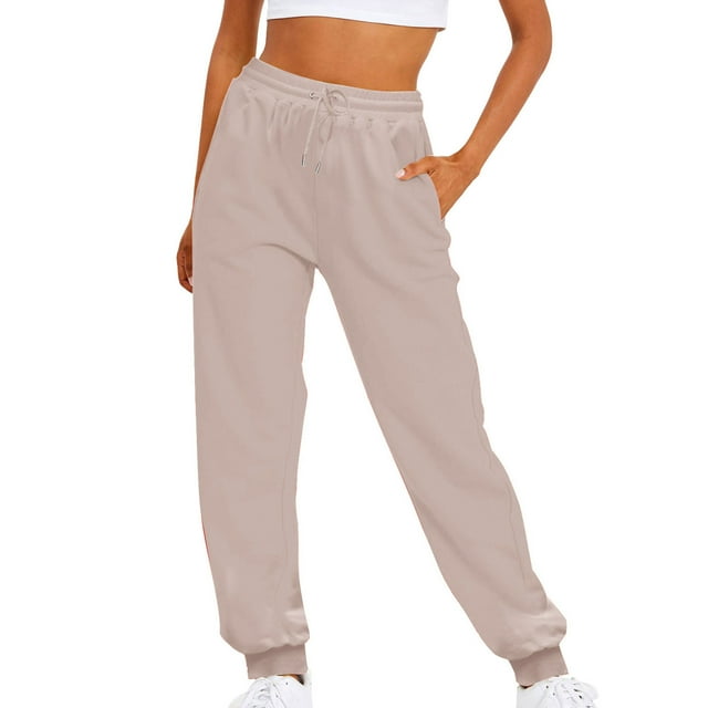 Diufon Women's Sweat Pants Solid Color Pants with Pockets Elastic High Waist Drawstring Lounge Pants