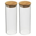 thumbnail image 1 of Uxcell tarro de vidrio de 17 oz con tapa de bambú hermética, recipiente de cocina de vidrio, tarro de almacenamiento de alimentos, 2 paquetes (19x6.5cm), 1 of 6