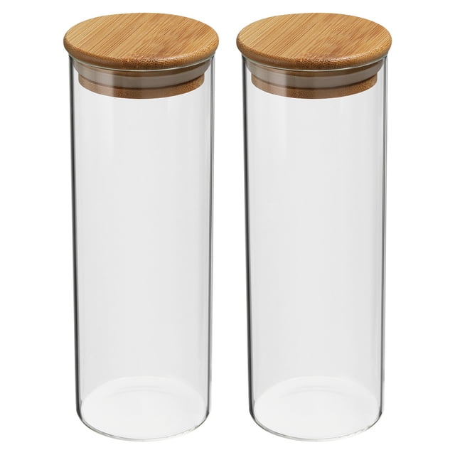 Uxcell tarro de vidrio de 17 oz con tapa de bambú hermética, recipiente de cocina de vidrio, tarro de almacenamiento de alimentos, 2 paquetes (19x6.5cm)