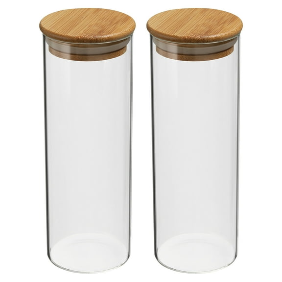 Uxcell 17 oz Glass Jar with Airtight Bamboo Lid Glass Kitchen Container Clear Food Storage Jar 2 Pack (19x6.5cm)