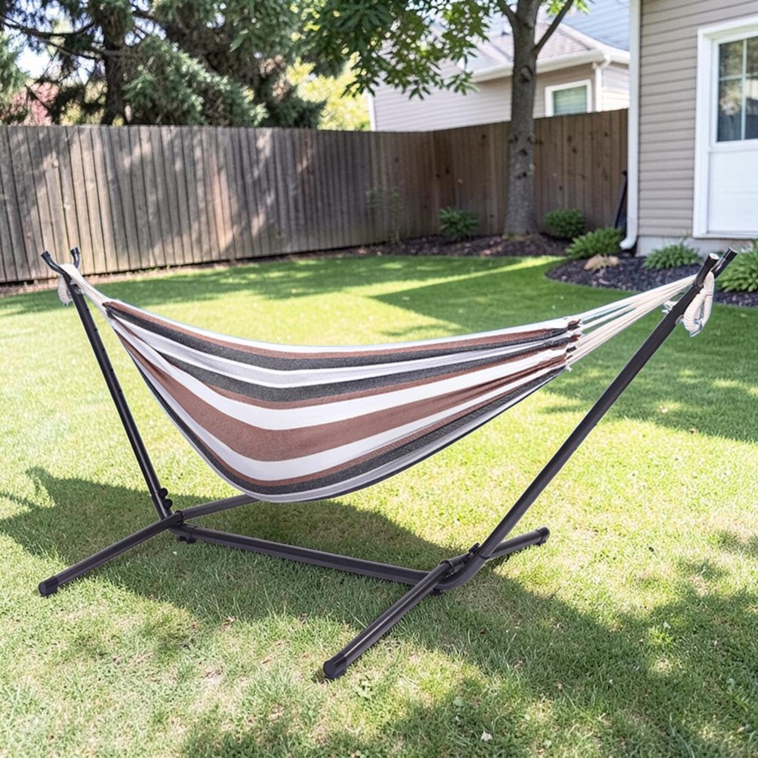 Tcbosik Outdoor Hammock with Stand and Carrying Bag, 250 lbs Capacity, Coffee Color
