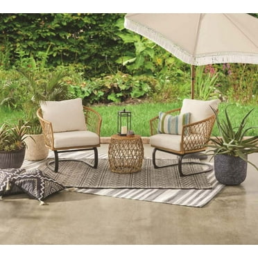 Better Homes & Gardens Ventura 3-Piece Outdoor Boho Wicker Chat Set, White