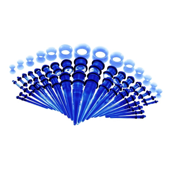 Lote de 50 pinzas para orejas, kit de estiramiento, expansores, 14G-00G Azul