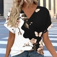 thumbnail image 2 of YUGYXL Womens Summer Tops Casual Short Sleeve Shirts Plus Size Oversized Trendy Boho Floral Graphic Tee Black Tops L, 2 of 6