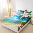 thumbnail image 4 of jejeloiu Ocean Sea Beach Queen Sheet Sets,Hawaii Summer Holiday Flat Sheet,Green Tropcal Coconut Queen Fitted Sheet For Boys Teens,Luxury Bedroom Decor,4 Pieces, 4 of 7