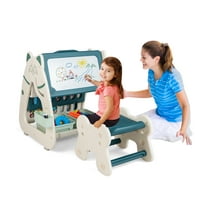 Infans 3-In-1 Kids Art Easel with Stool Magnetic Dry-Erase Board w/ Book Rack Green