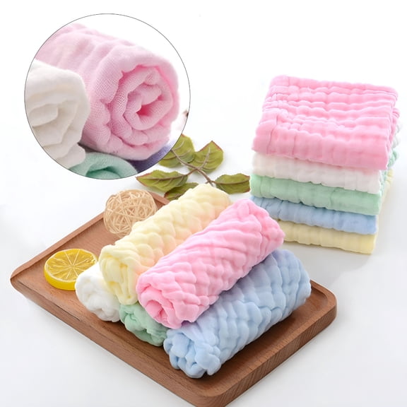 AUQ 2026 New Muslin Washcloths 9.8In Square Cotton Face Towels Washable Soft Makeup Remover Cloths Sensitive Skin Usable Quick Dry Bath Towels-5Pcs