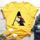 thumbnail image 5 of Venta caliente de flores de gran tamaño 26 letras en inglés negro moda tendencia estampado hombres y mujeres Casual camiseta amarilla de manga corta, 5 of 5
