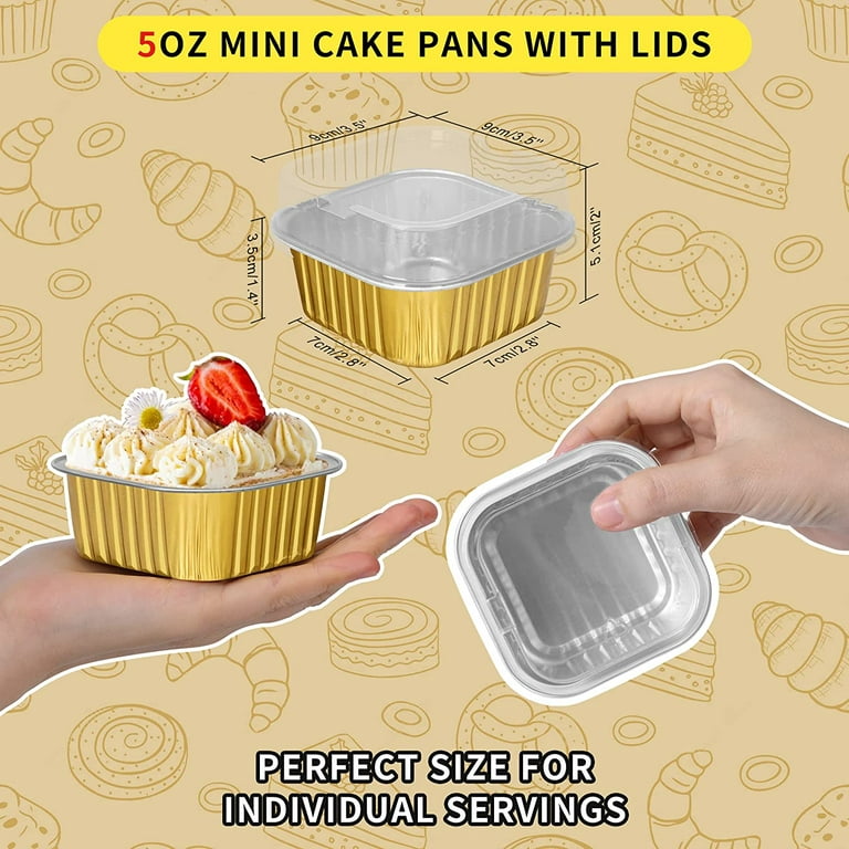 LNYZQUS 10oz Mini Cake Pans With Lids 40 Pack, Aluminum Foil Square Brownie  Baking Cups,Disposable 4”x4” Large Cupcake Pan,Jumbo Muffin Tin Ramekins