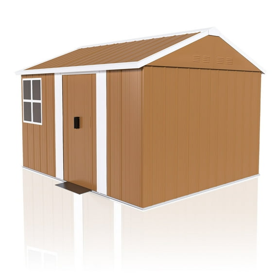 Montary 8X10 FT Outdoor Storage Shed with Windows, Lockable Door & Ventilation - Weatherproof Metal Garden Shed, Outdoor Tool Storage House for Backyard, Lawn, Patio,Yard