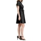 thumbnail image 4 of Vestido mini negro con ajuste y vuelo para mujer, con cuello, bolsillos y cintura elástica Inspire Chic, 4 of 8