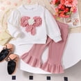 thumbnail image 2 of Baby Girl Outfits Kids Spring Print Knitted Long Sleeved Floral Tape Tops Bottom Outfits Girl Baby Clothes White 12 Months-18 Months, 2 of 7