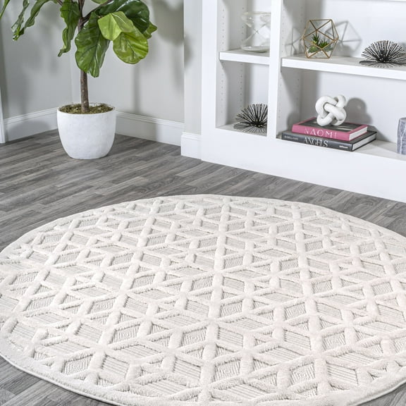 JONATHAN Y IBIZA 5' Round Area Rug, Talaia Neutral Geometric - Ivory, IBZ102D-5R