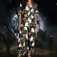 thumbnail image 5 of HOWPAY Halloween Pajamas Women Set Ghost Pumpkin Print Short Sleeve Button down Shirts and Pants Comfort Lounge Set 2 Piece Classic Soft Loungewear Pjs Set Black S, 5 of 7