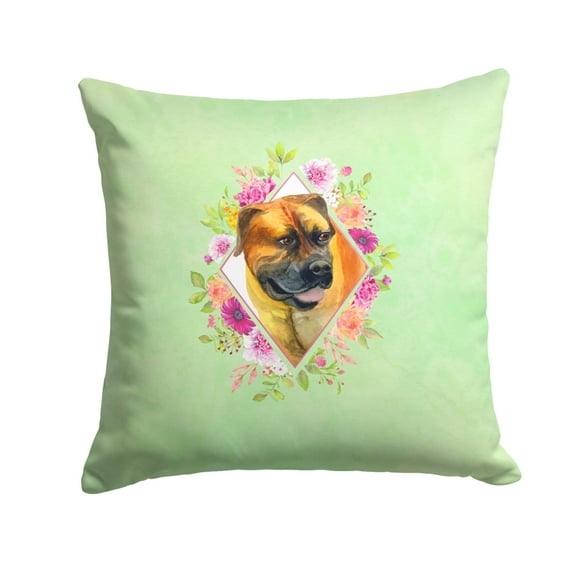 Carolines Treasures CK4281PW1414 Borboel Mastiff Green Flowers Fabric Decorative Pillow  14Hx14W multicolor
