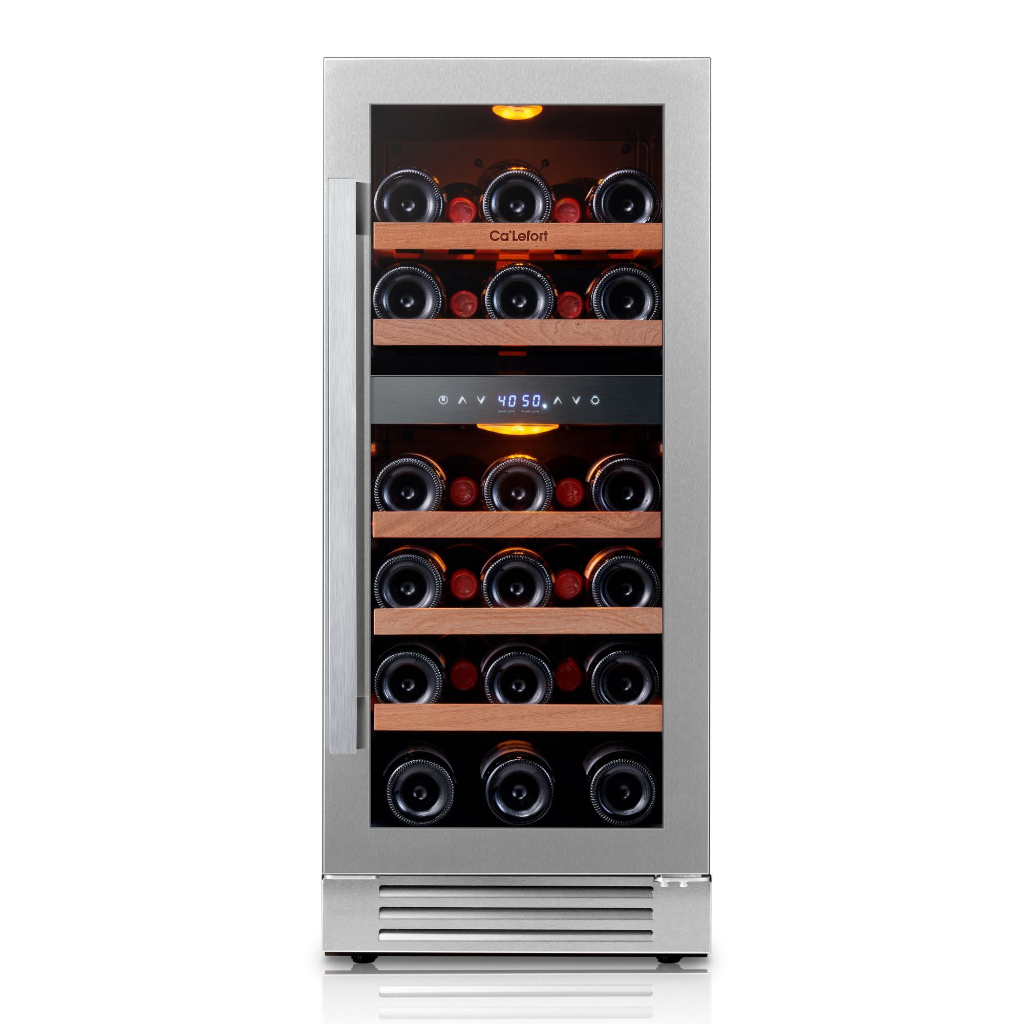 Ca'Lefort 15 inch Wine Fridge, 28 Bottle Dual Zone Wine Cooler Refrigerator with Glass Door for Home/Office,  Built-in & Freestanding