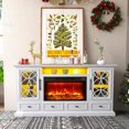 thumbnail image 2 of Holliwill 70" Fireplace TV Stand for TVs up to 80" with 30" Electric Fireplace, Farmhouse Entertainment Center with RGB LED Lights for Living Room, White, 2 of 8