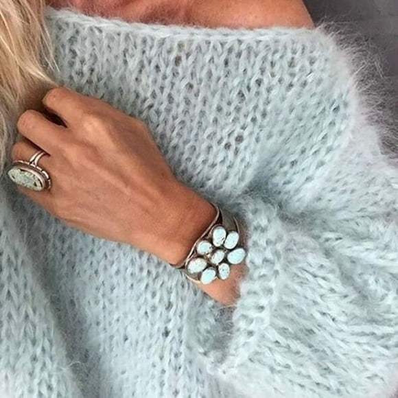 Mohair sweater women's clothing European and American autumn and winter knitted top fashionable casual sweater women's clothing