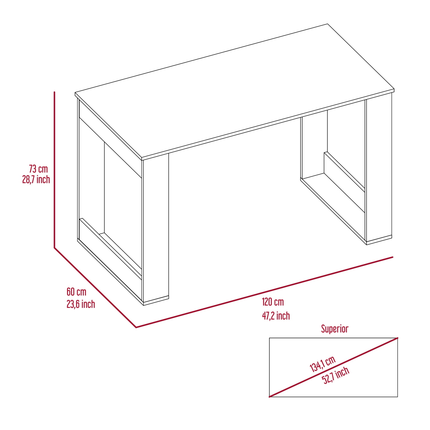 Writing Desk with Ample Workstation and Sturdy Legs, Light Oak