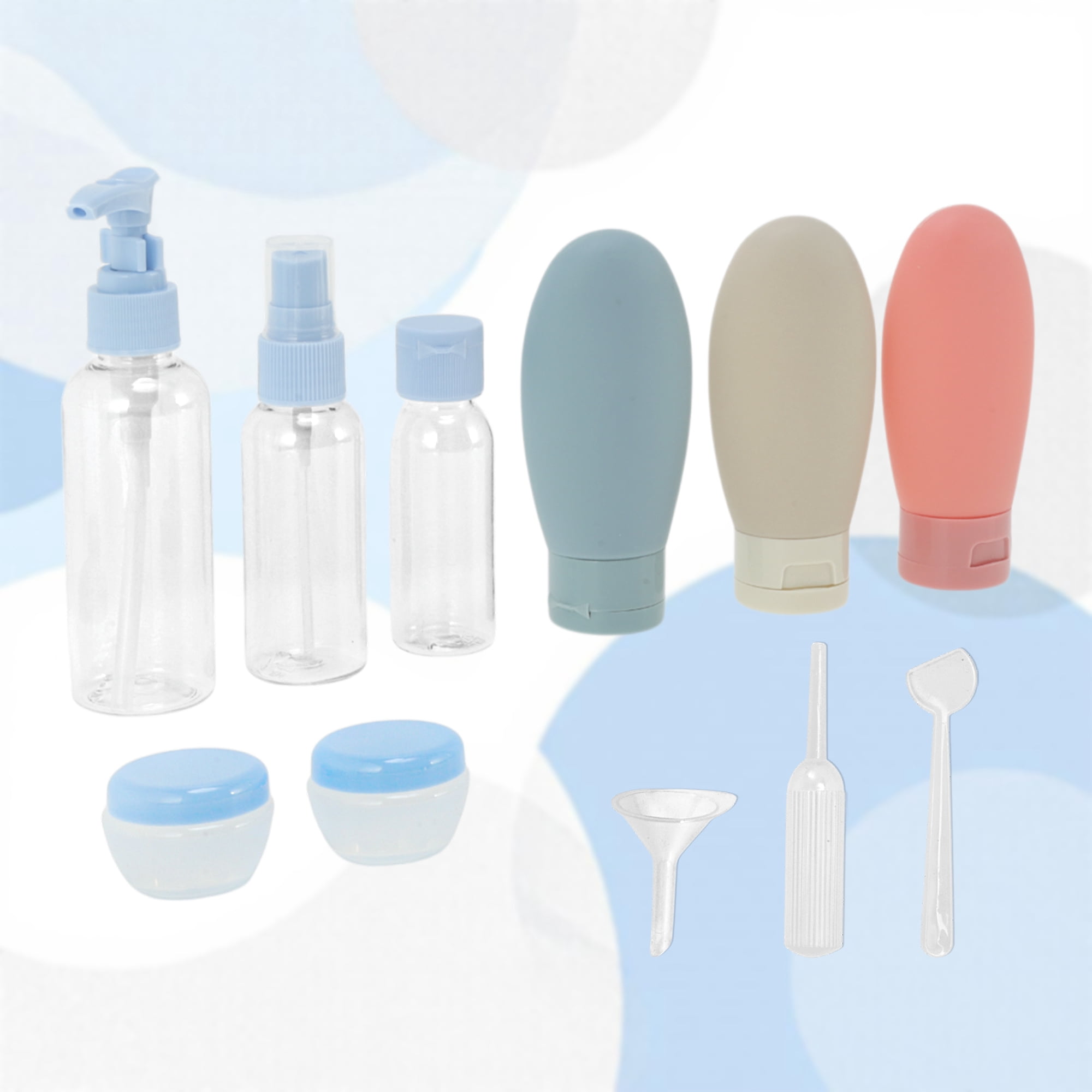 Unique Bargains 8 Pcs Travel Container Set Reusable Travel Bottles Set Blue Beige