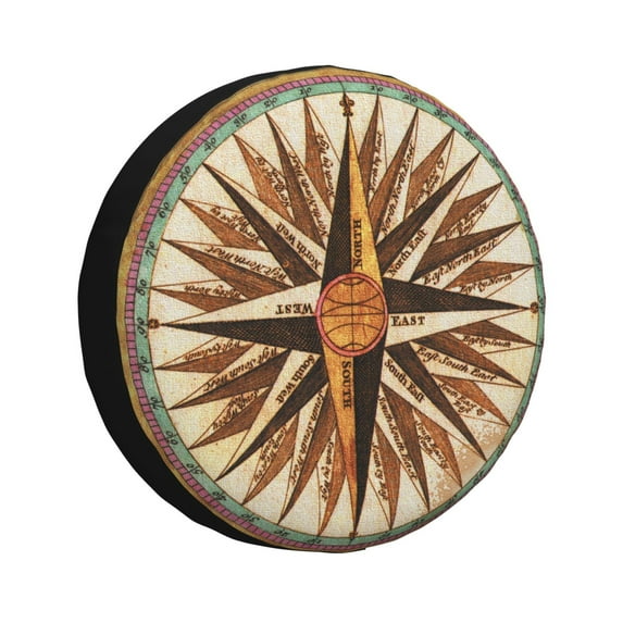 DouZhe Waterproof Spare Tire Cover, Vintage Nautical Sign Old Ship Compass Prints Adjustable Wheel Covers Fit for Jeep Trailer RV SUV Car, 15 inch