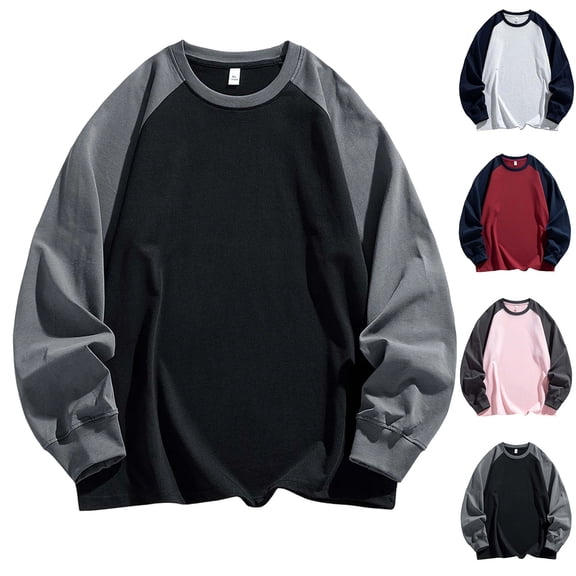 Stamzod Mens Sweatshirt Raglan Long Sleeve Pullover Crewneck T-Shirt Loose Casual Workout Sweatshirts for Men