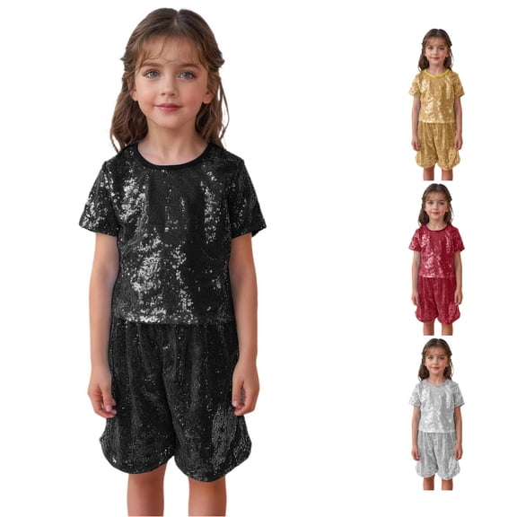 Big Girls Short Sleeve T-Shirts Crewneck Tops Sparkly Sequin Bodied T Shirt Top Size 10-14T ,Black