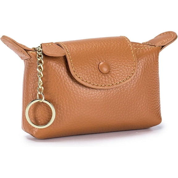 Women's Leather Mini Coin Purse with Keychain, Zipper Wallet, Coin Purse for Women