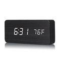 thumbnail image 4 of Reloj digital de madera: reloj despertador LED multifuncional con Visualización de hora/fecha/temperatura y control de voz Negro, 4 of 5