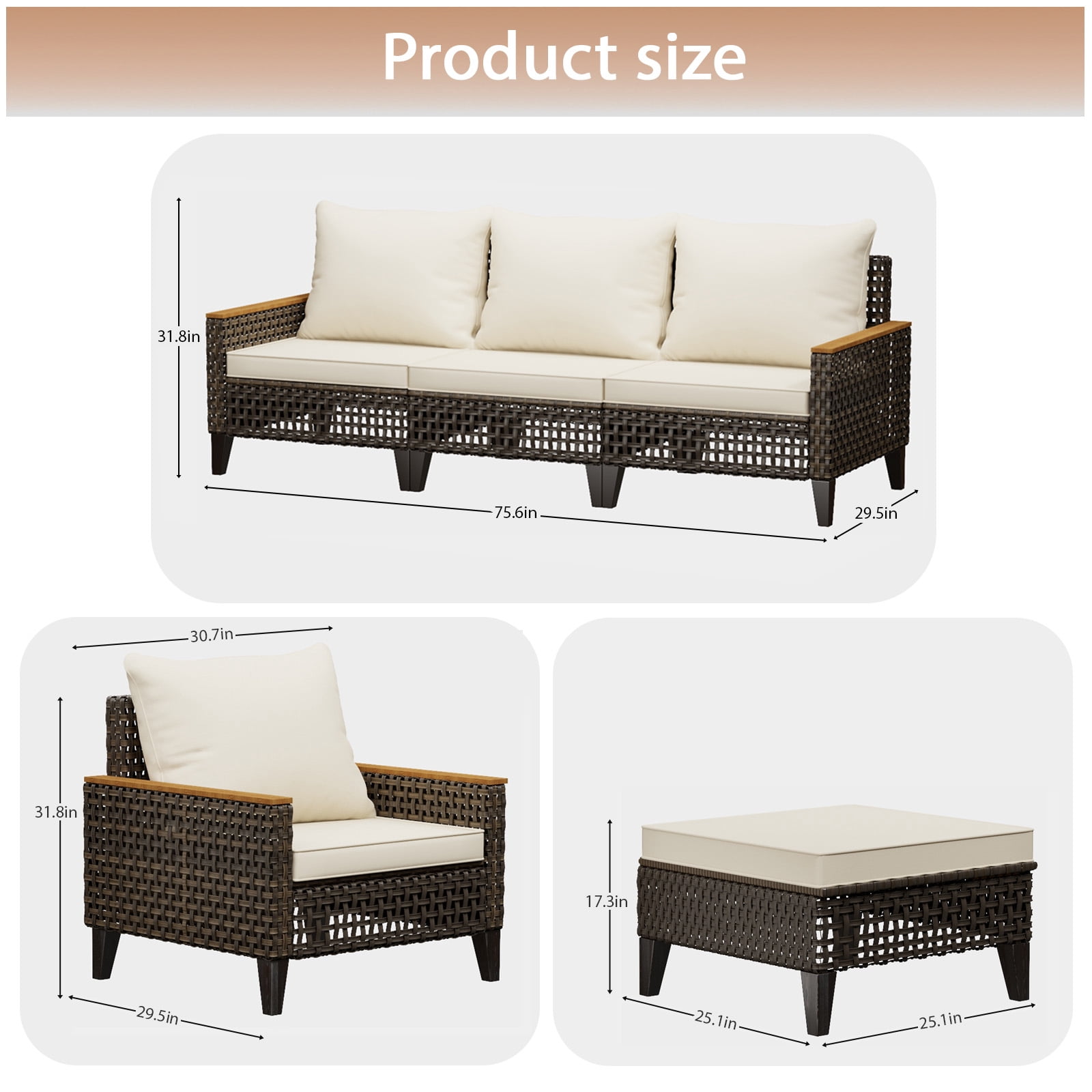 Wallowsun Patio Furniture Set,7 Pieces Outdoor Sectional Sofa Set,All-Weather Wicker Rattan High Back Patio Conversation Set with Ottomans and 4" Thick Cushions for Pool Patio Backyard, Beige