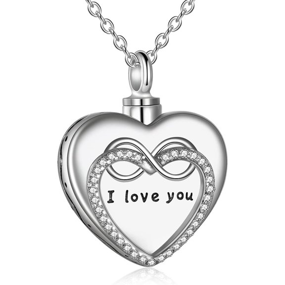 Heart Urn Necklaces for Ashes Infinity I Love You 925 Sterling Silver Cremation Memorial Jewelry for Women with Filling Kit
