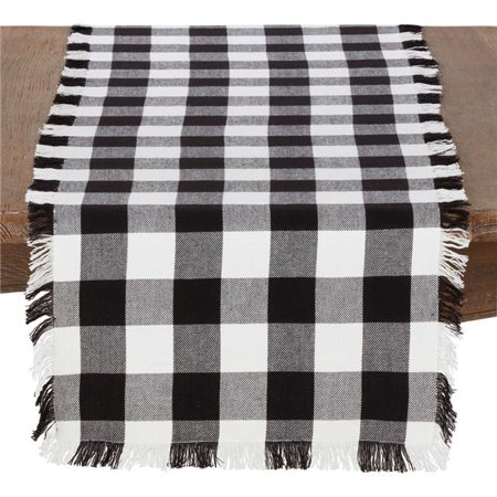 

SARO 16 x 72 in. Rectangle Cotton Table Runner with Buffalo Plaid & Fringe Design - Black