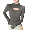 thumbnail image 3 of Plus Size Women's Long Sleeve Round Neck Hollow Out Solid Color Casual Blouse Tunic Top Soft Lightweight Work Office Outfits | CSEONE,Coffee 2XL, 3 of 4