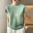 thumbnail image 2 of Débardeurs pour Femmes Col en V Débardeurs Décontractés Demi-Hauts Col Rond Chandail Ample Mode Tricoté T-Shirt de Base, 2 of 3