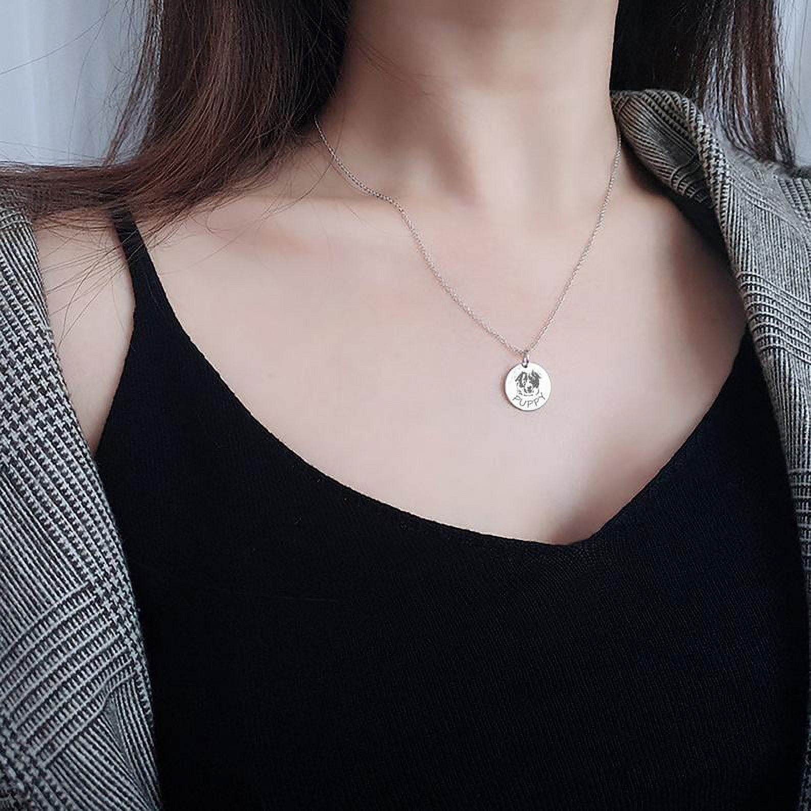 Personalized Dog Portriat Round Necklace - Rose Gold Stainless Steel - Engravable Pet Necklace - Cat Dog Portrait - Mother's Day Gift for Her - Jewelry Gift Box