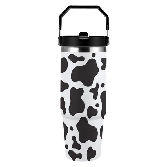 Cover Cow Print Pattern 30 oz Stainless Steel Tumbler with Handle， Insulated Travel Coffee Mugs Cup Gifts for Men Women Kids