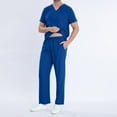thumbnail image 2 of Scrub Sets for Men qolati Two Piece Outfits Short Sleeve V-Neck Scrub Shirts and Jogger Pants with Pocket Summer Athletic Stretch Workwear Working Uniforms, 2 of 6