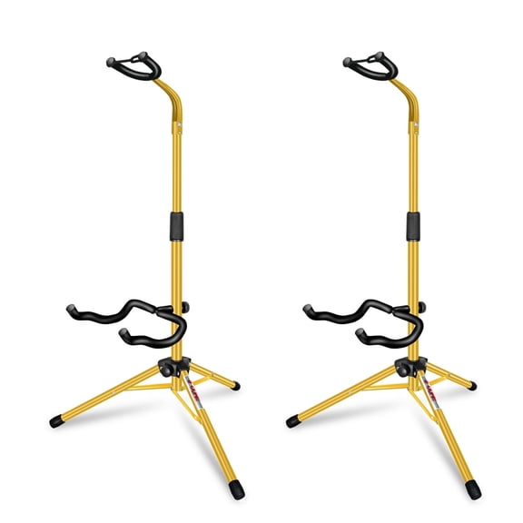 5 Core Guitar Stand Floor Adjustable 2pcs Heavy Duty w Neck Holder Universal Supports for Acoustic Electric Classic Bass Instrument Folding Portable Yellow - GSH HD YLW 2pcs
