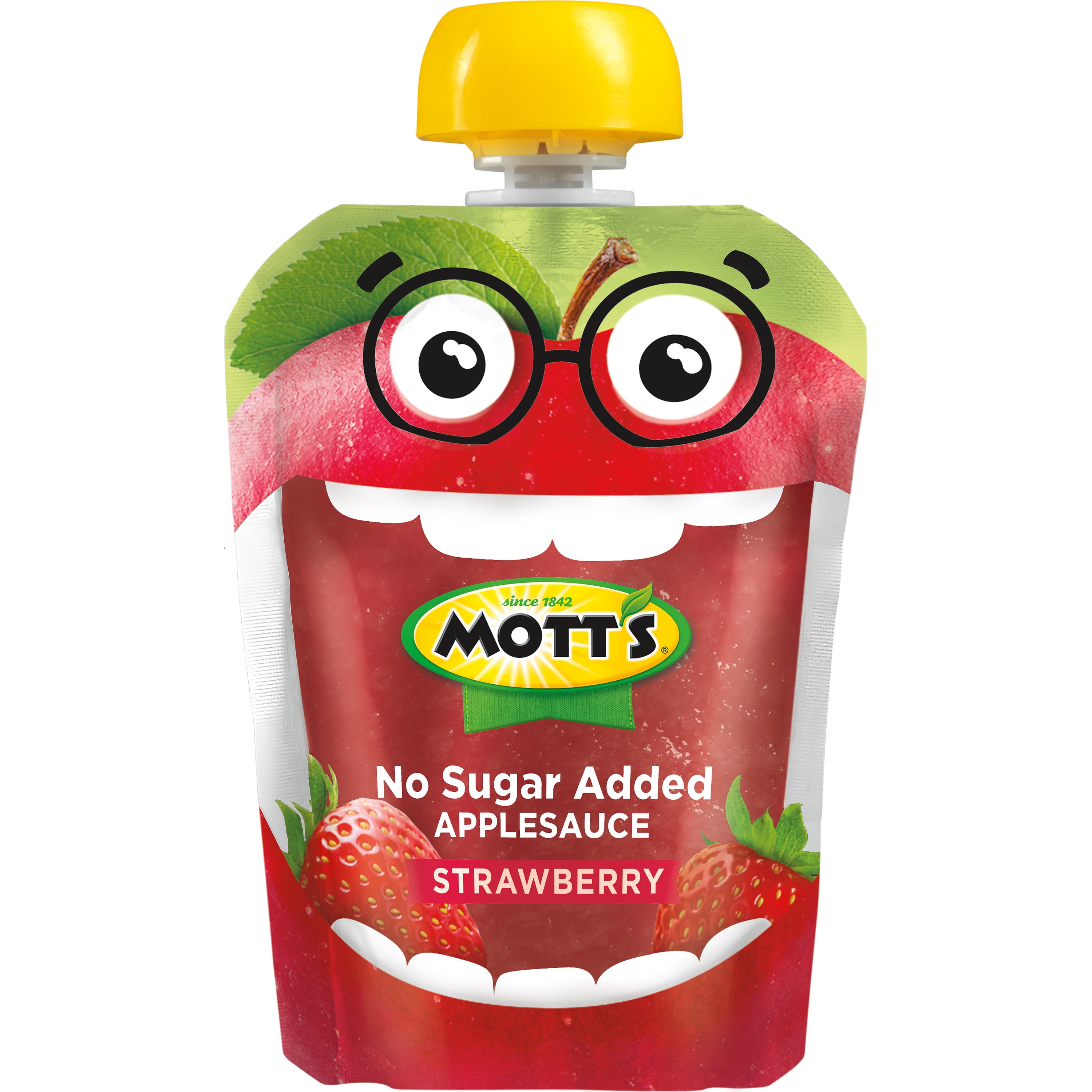 Mott's No Sugar Added Strawberry Applesauce, 3.2 oz, 24 Count Clear Pouches (6 Packs of 4)