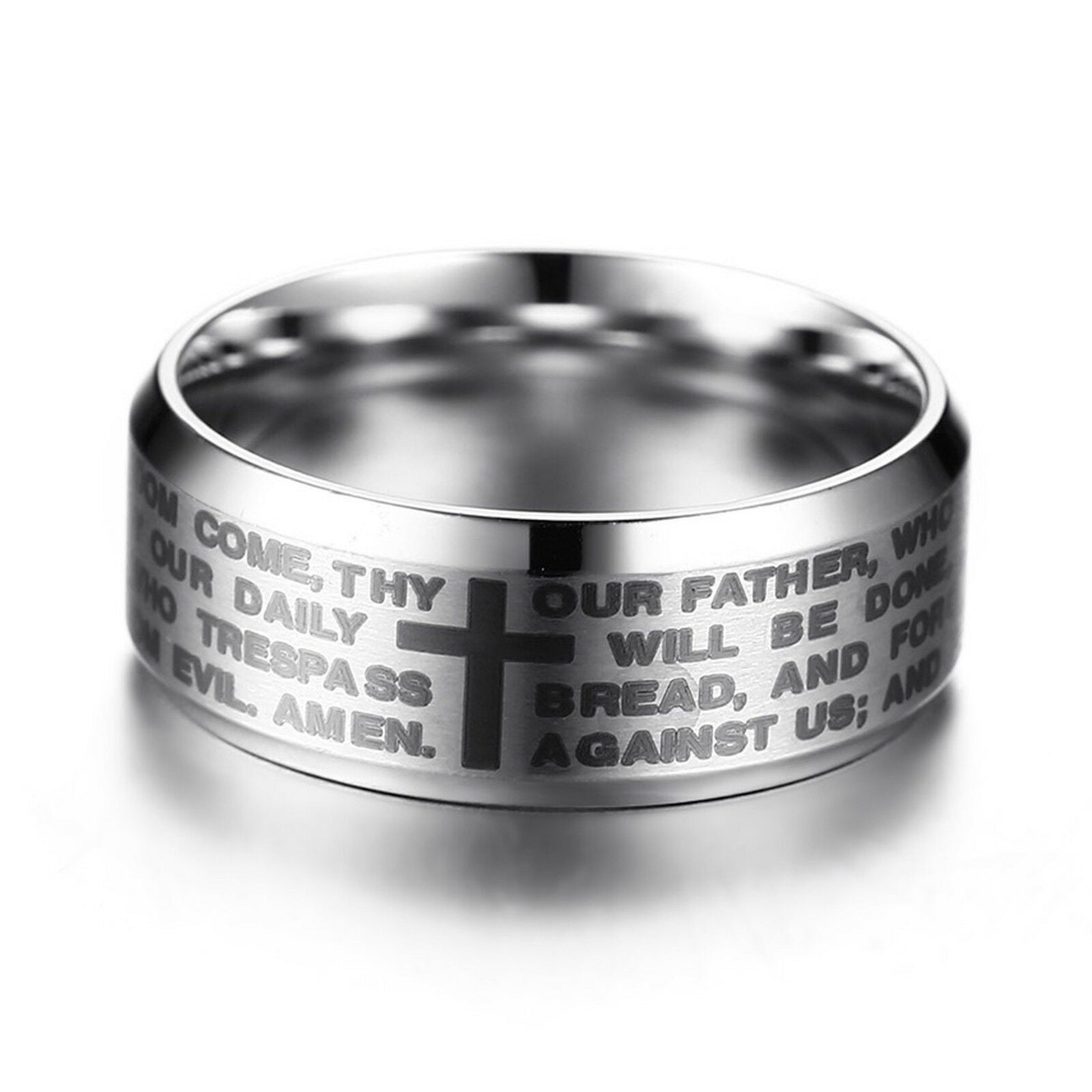 6 X BLACK Lord's Prayer English Prayer Stainless steel Rings Jewelry lots 