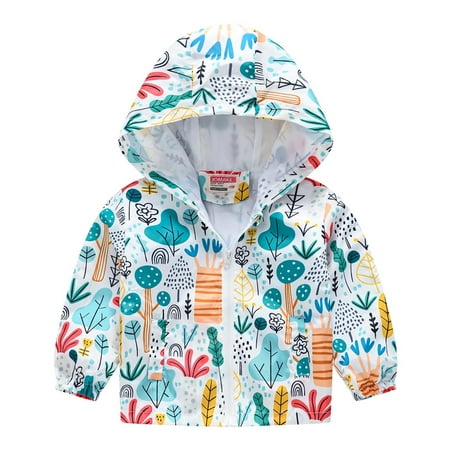 

EHTMSAK Children Boy Girls Hooded Pockets Coat Toddler Baby Long Sleeve Fall Winter Zip Up Outerwear Cartoon Print Jacket Light Blue 1Y-6Y 120