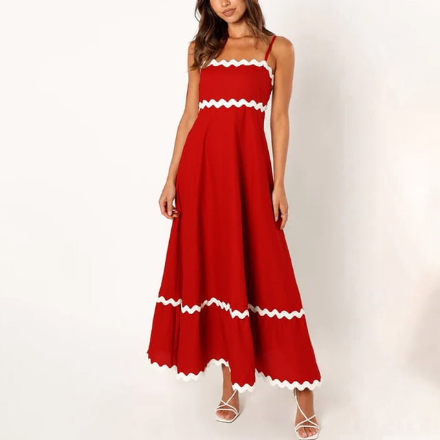 Gspmoly Robes d'Été pour Femmes, Robe Décontractée Confortable Colorée Aguichant Haut Poitrine Mi-Longue Robe Col Robe Formelle pour Femmes Économies